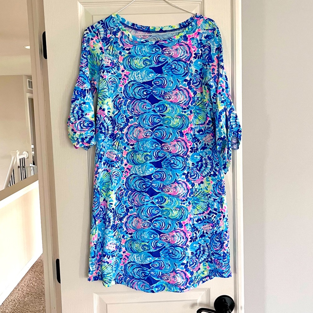 Lilly Pulitzer Engineered Oyster Print Knit Dress With Tie Sleeves
